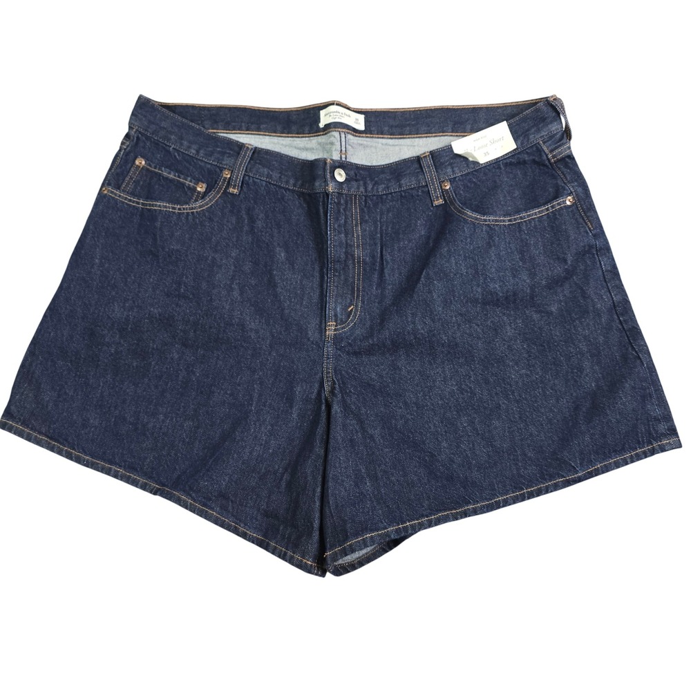 Abercrombie & Fitch The Loose Denim Short Women 35 (20) Blue High Rise Dark Wash